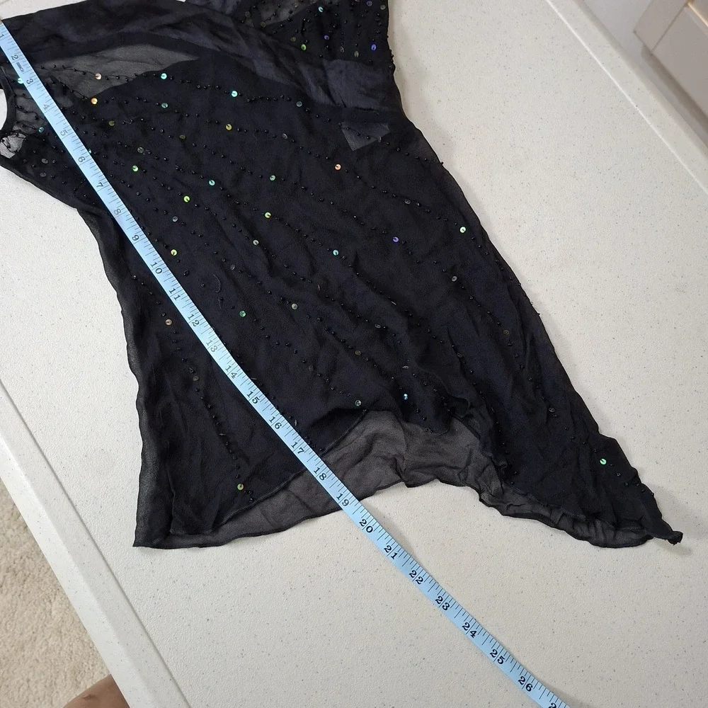Vintage 90s Y2K S Silk Beads sequin Asymmetrical Ruffle Camisole Fairy